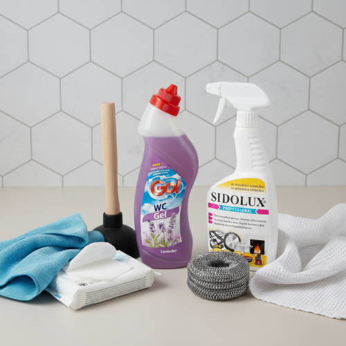 Prostředky na koupelny, kuchyně a WC